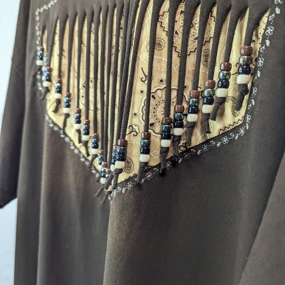 Vintage T Shirt Women 2X 90s Western Cowgirl Patchwork Fringe Beaded Bandana - Picture 8 of 9